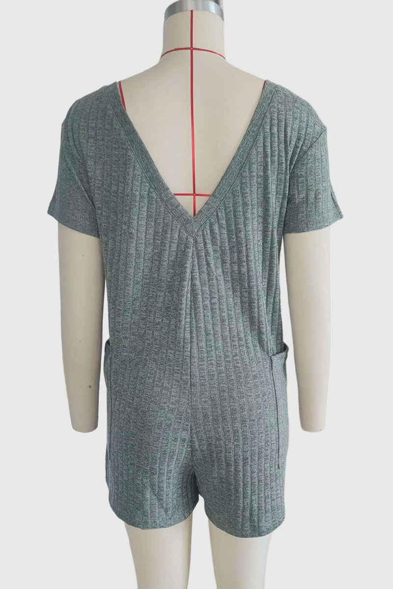 Ribbed Texture Casual Romper