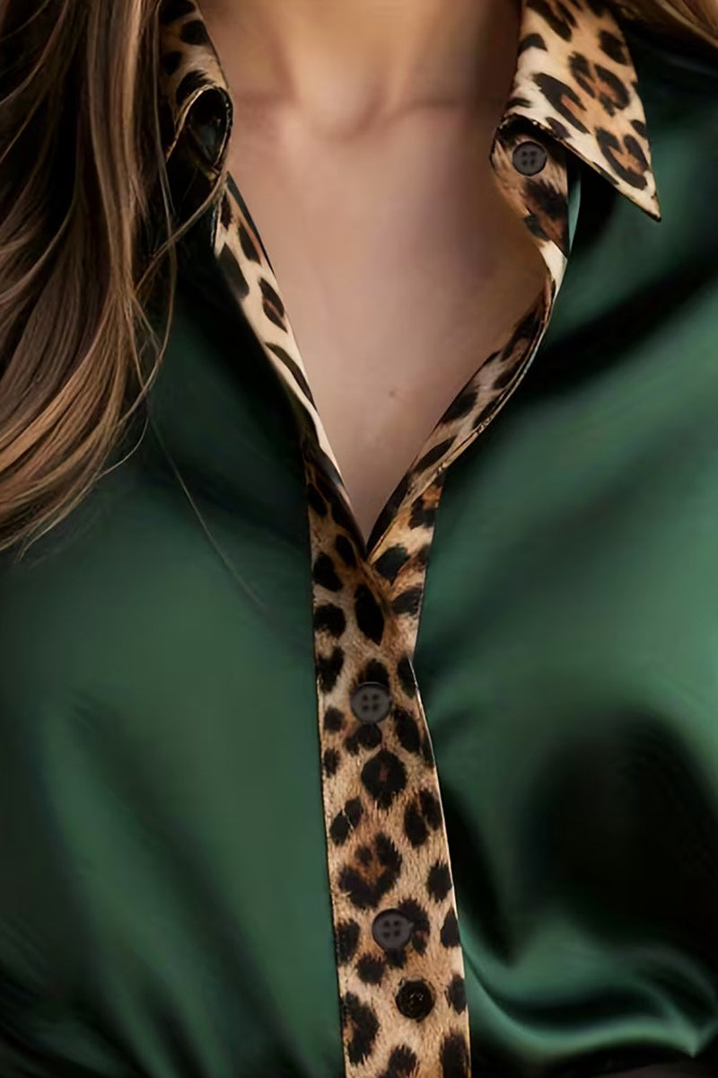 Chic Blouse with Animal Print Trim