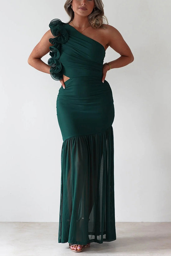 One-Shoulder Ruched Maxi Dress