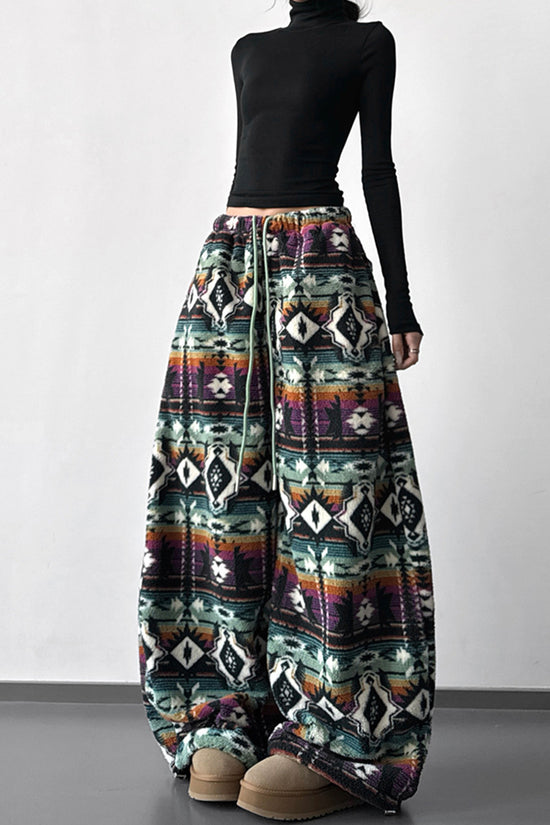 Tribal Pattern Wide-Leg Casual Pants