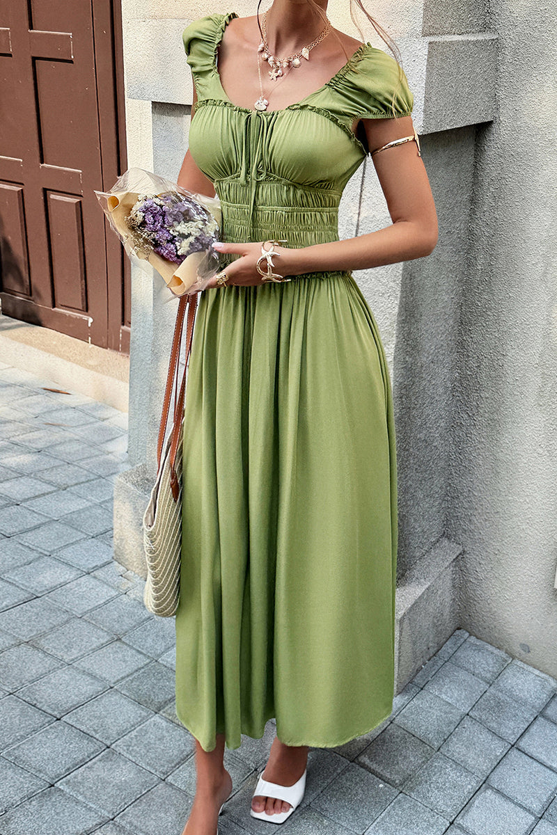 Ruched Sleeve Casual Midi Dress
