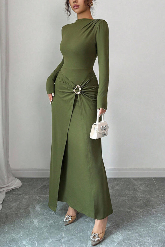 Elegant Long-Sleeve Ruched Maxi Dress