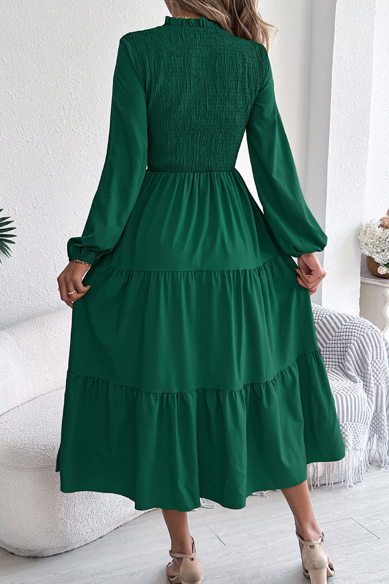 Long Sleeve Layered Casual Midi Dress