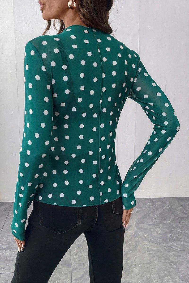 Polka Dot Sheer Long Sleeve Top