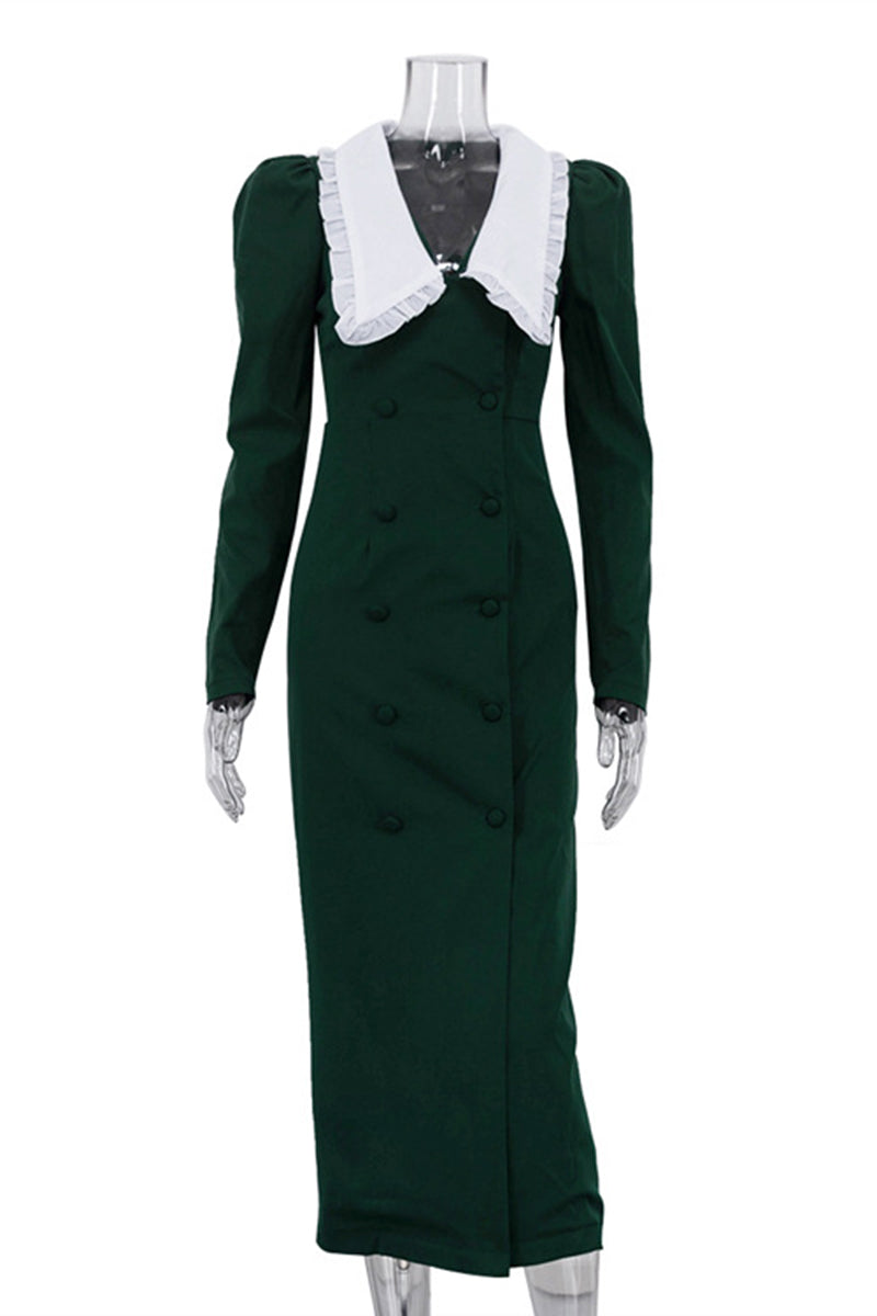 Vintage Double-Breasted Casual Dress
