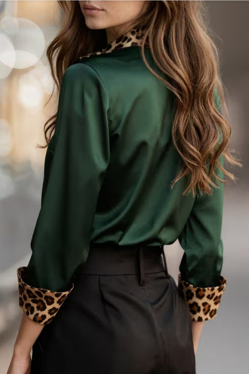 Chic Blouse with Animal Print Trim
