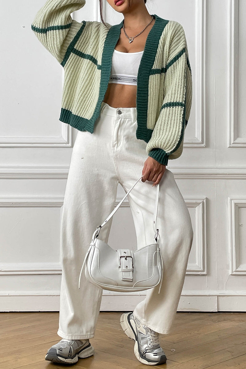 Striped Knit Open-Front Cardigan
