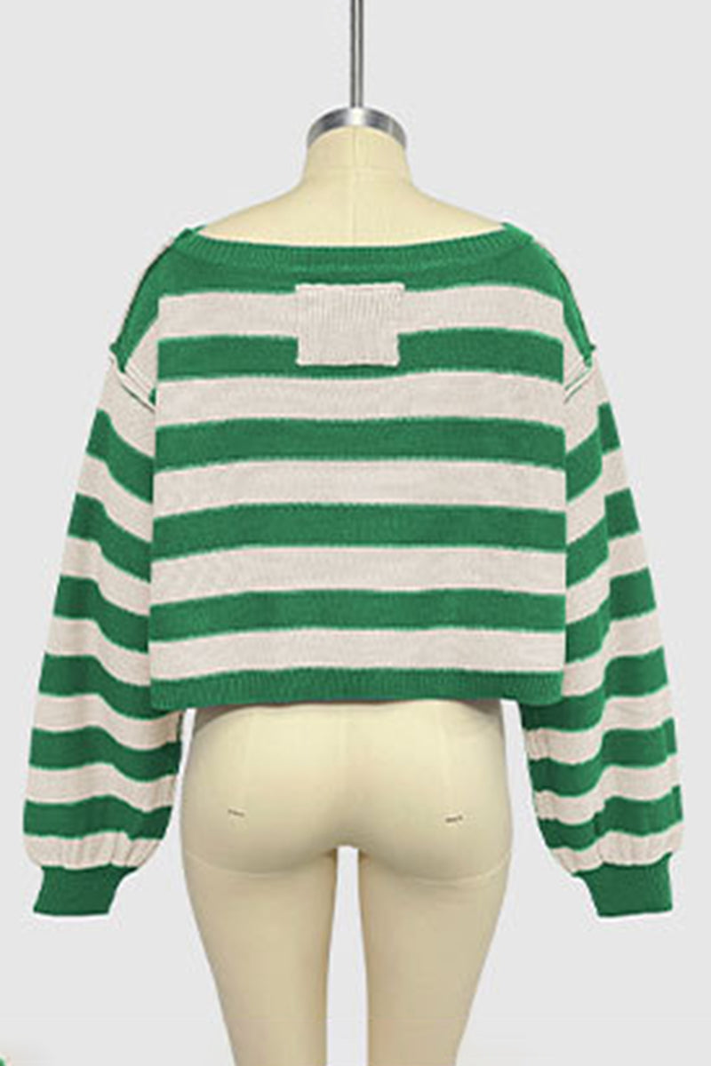 Striped Off-Shoulder Cropped Sweater