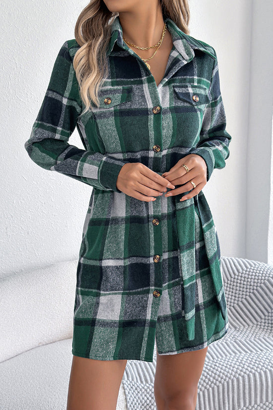 Plaid Belted Shirt Dress