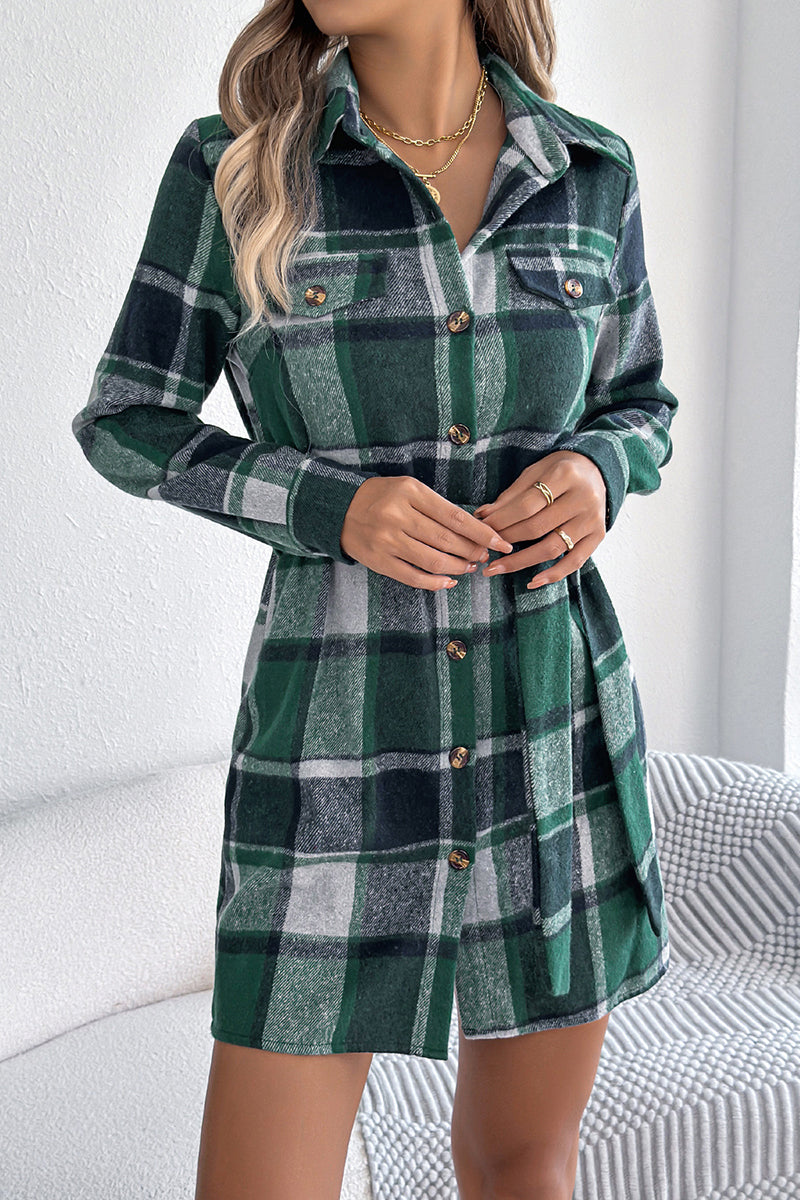 Plaid Belted Shirt Dress