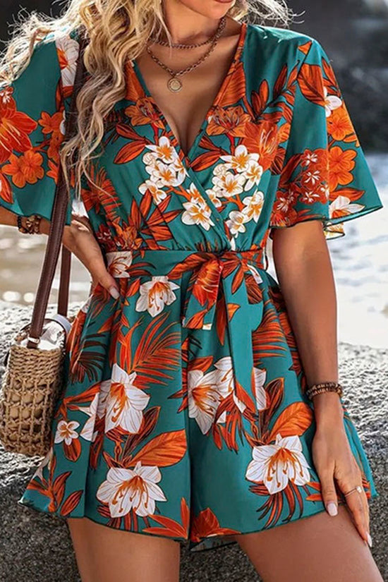 Floral Wrap V-Neck Short Casual Dress