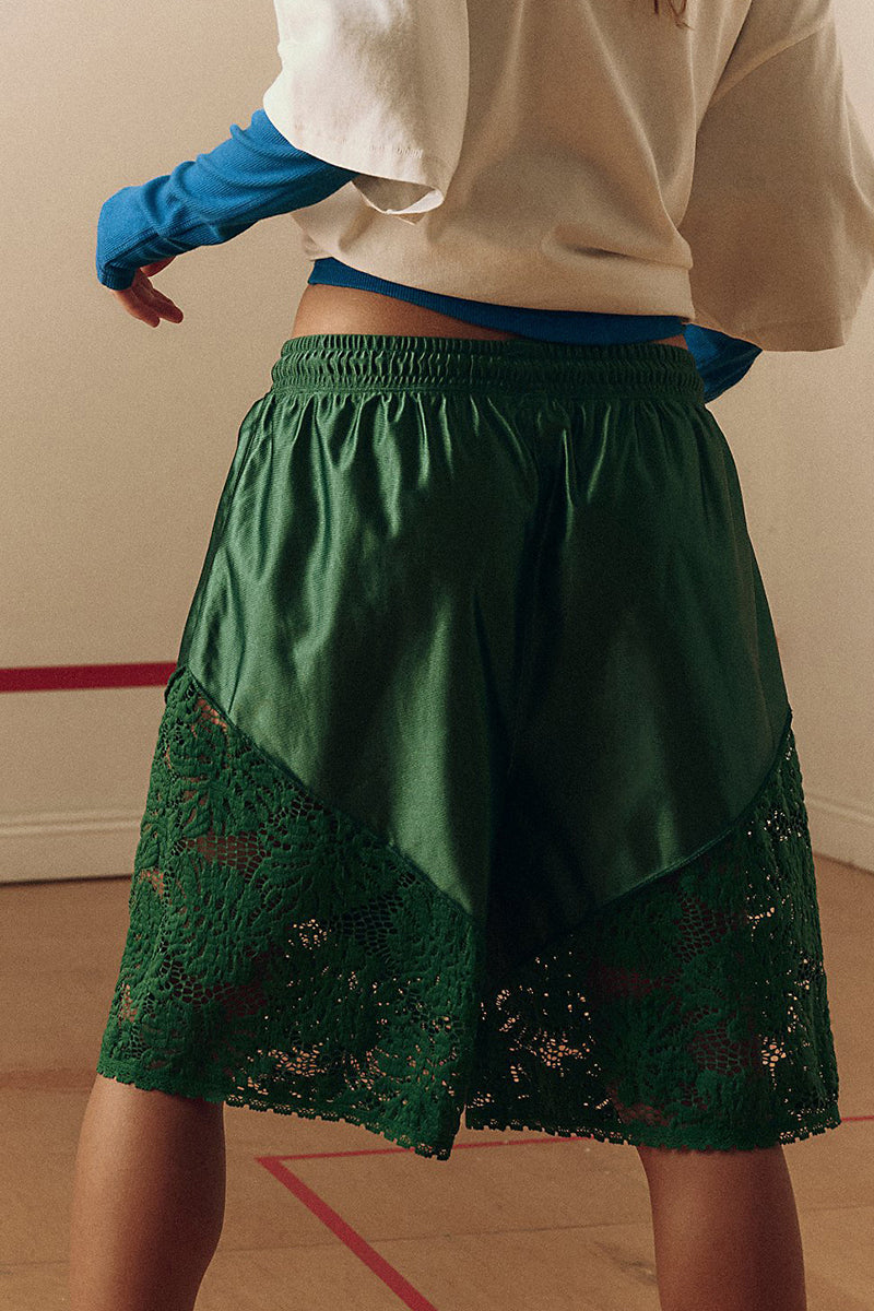Sleek Lace-Panel Casual Shorts