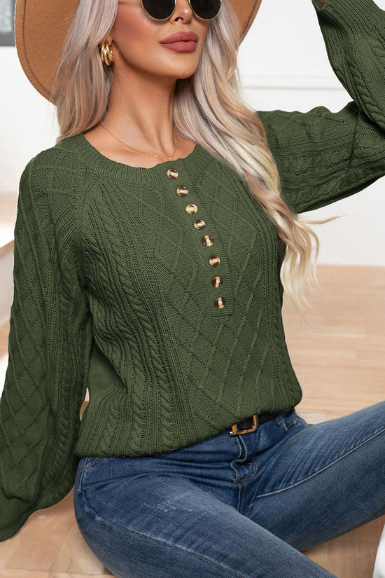 Button-Front Cable Knit Sweater