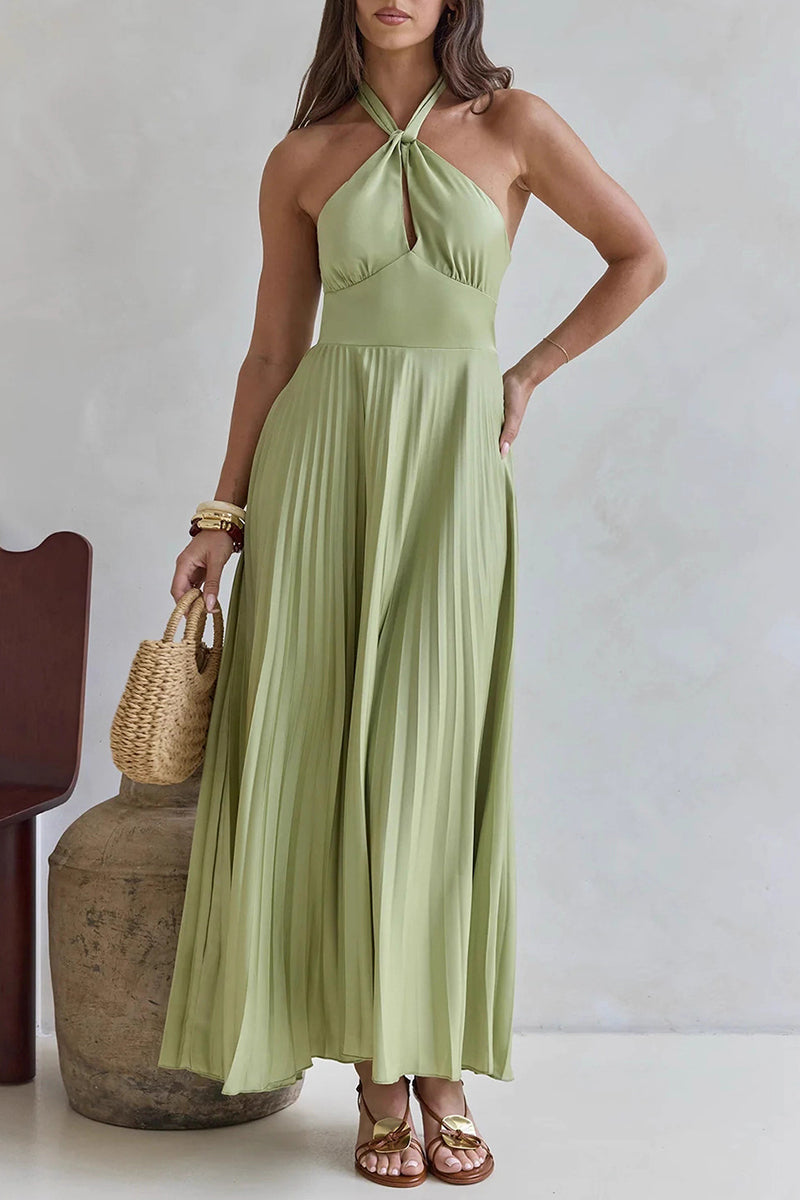 Halter Pleated Maxi Dress