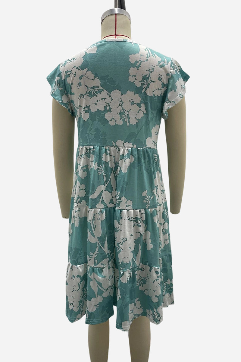 Floral Ruffle Sleeve Casual Dress