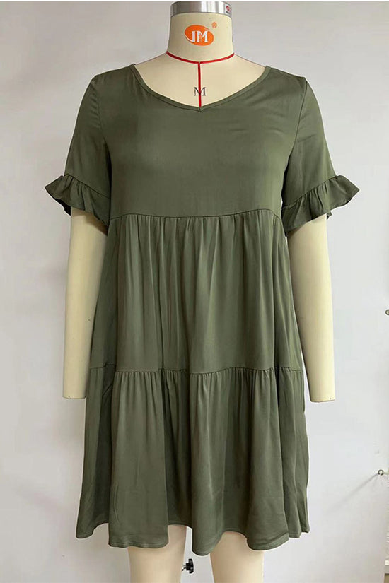 Flowy V-Neck Short Sleeve Tiered Dress