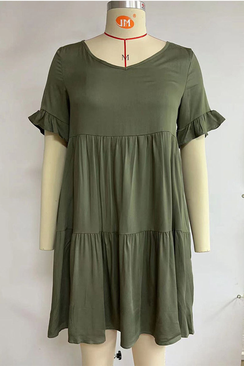 Flowy V-Neck Short Sleeve Tiered Dress