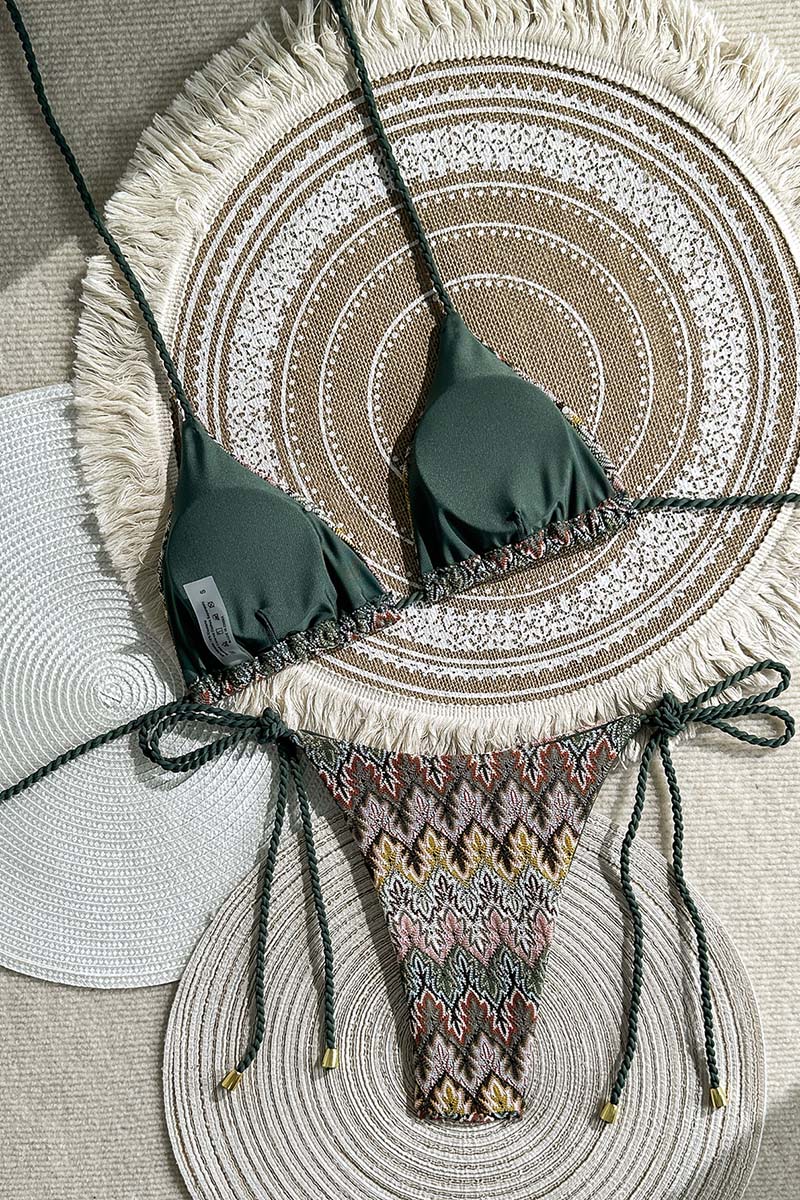 Patterned Triangle Tie Bikini Set