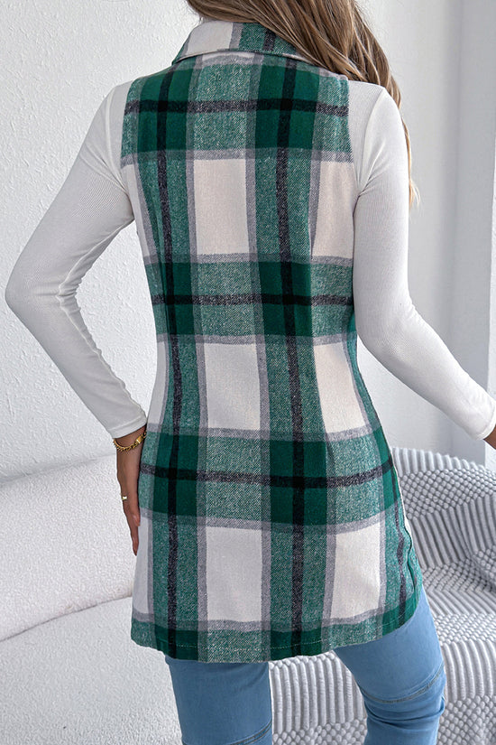 Plaid Double-Breasted Longline Vest