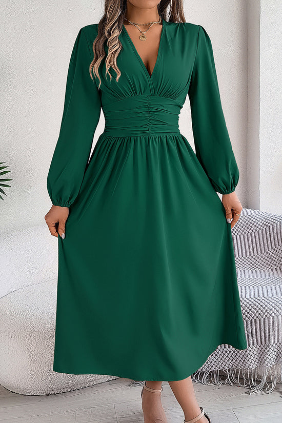 Elegant Pleated Long Sleeve Dress