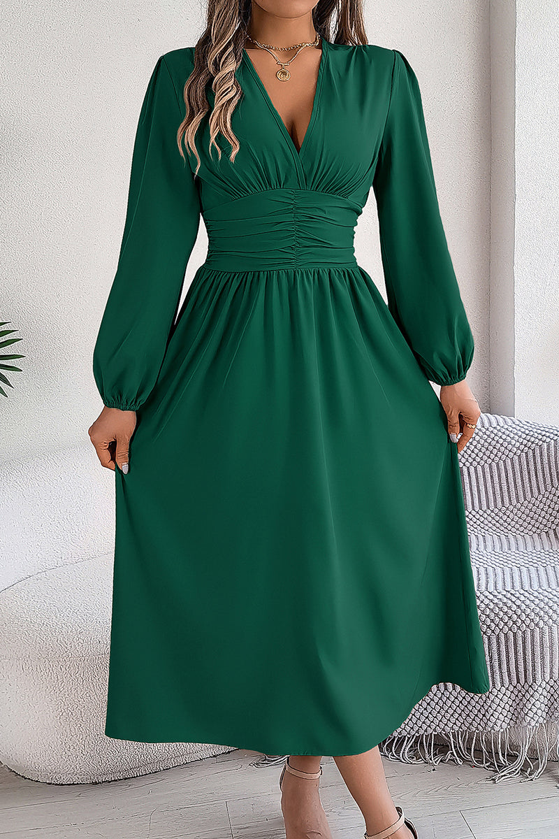 Elegant Pleated Long Sleeve Dress
