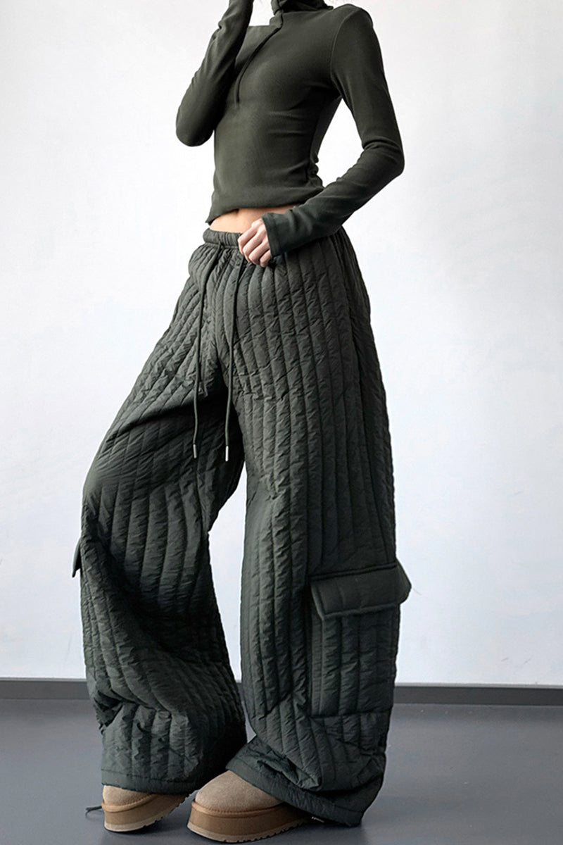 Quilted Wide-Leg Casual Pants