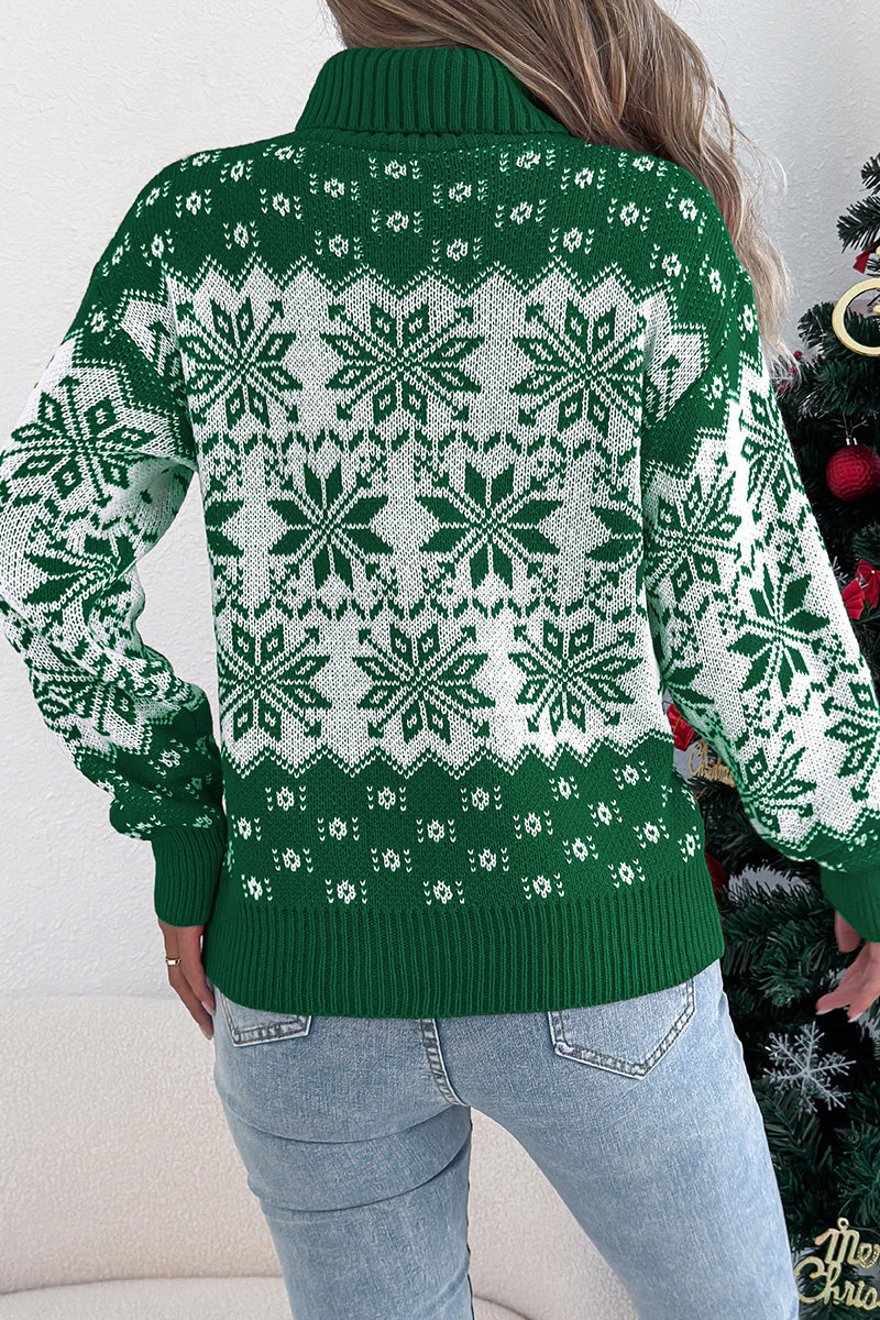 Festive Snowflake Turtleneck Sweater