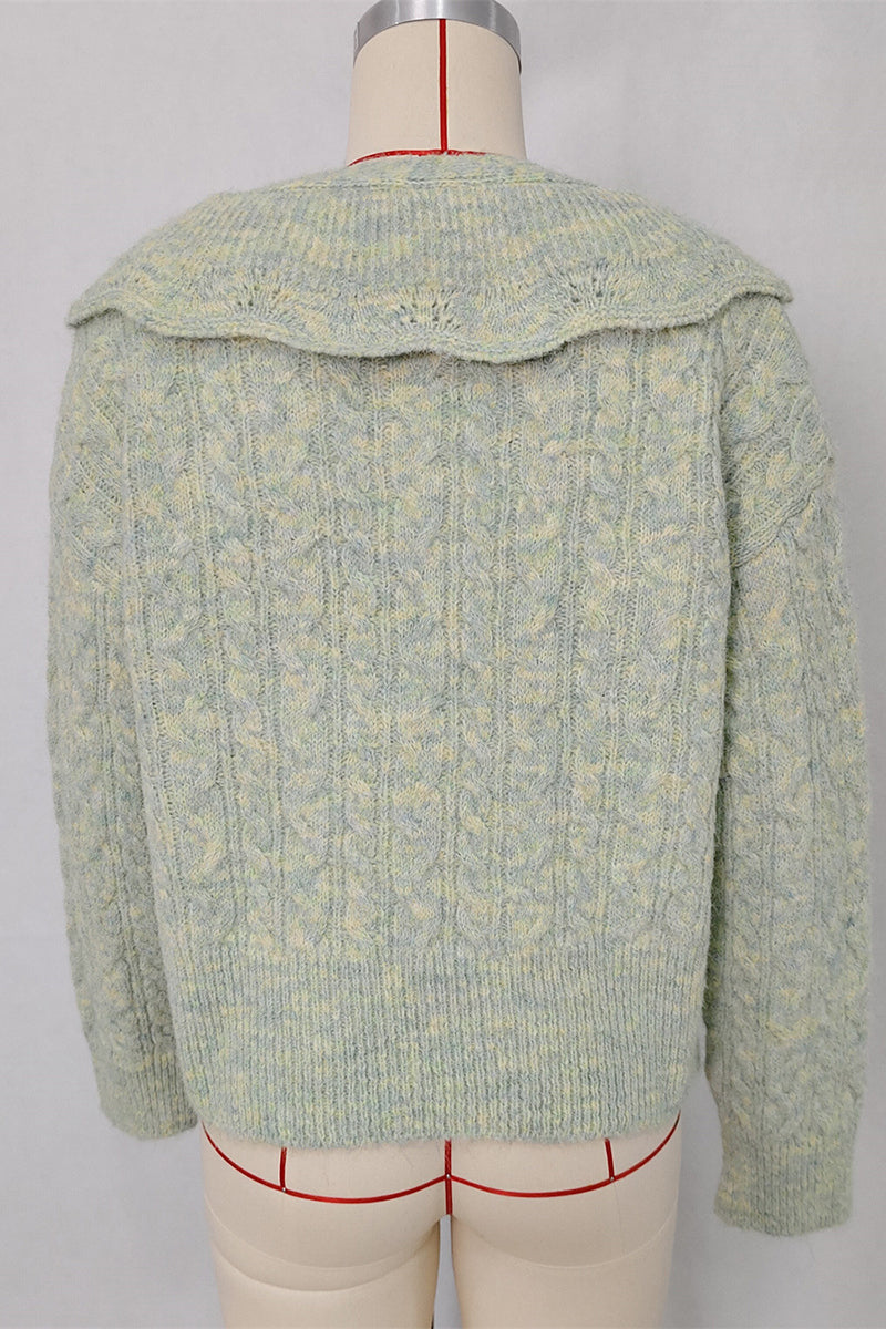 Cable Knit Sweater with Scalloped Collar
