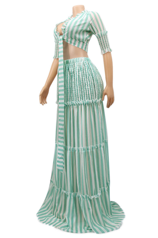 Striped Tie-Front Skirt Set