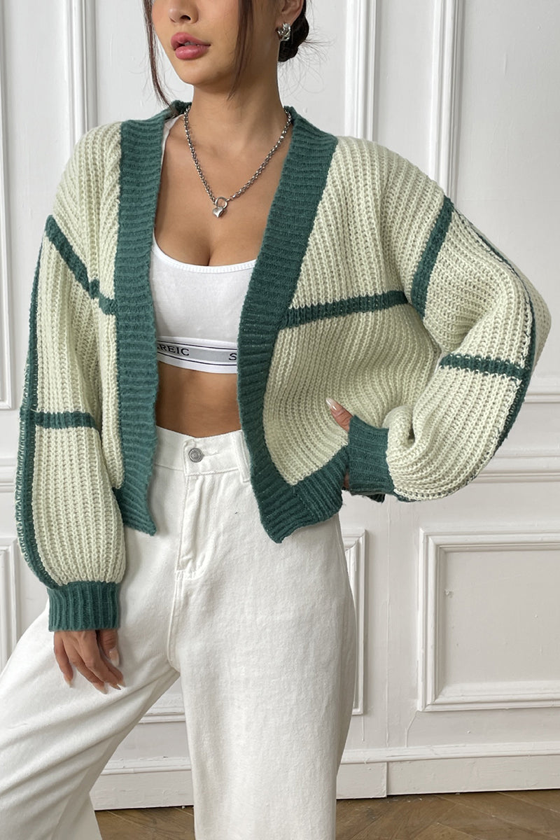 Striped Knit Open-Front Cardigan