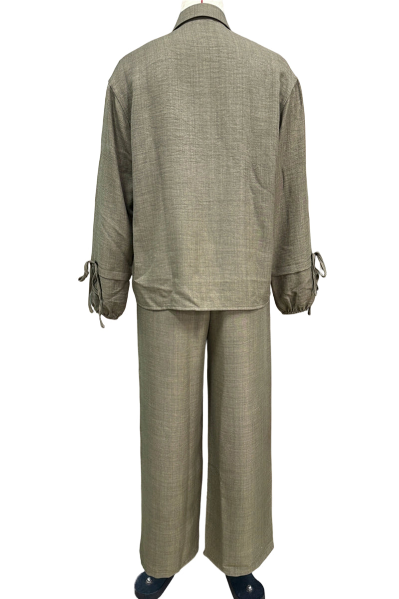 Relaxed Fit Collared Two-Piece Set