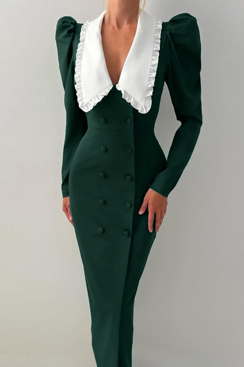 Vintage Double-Breasted Casual Dress