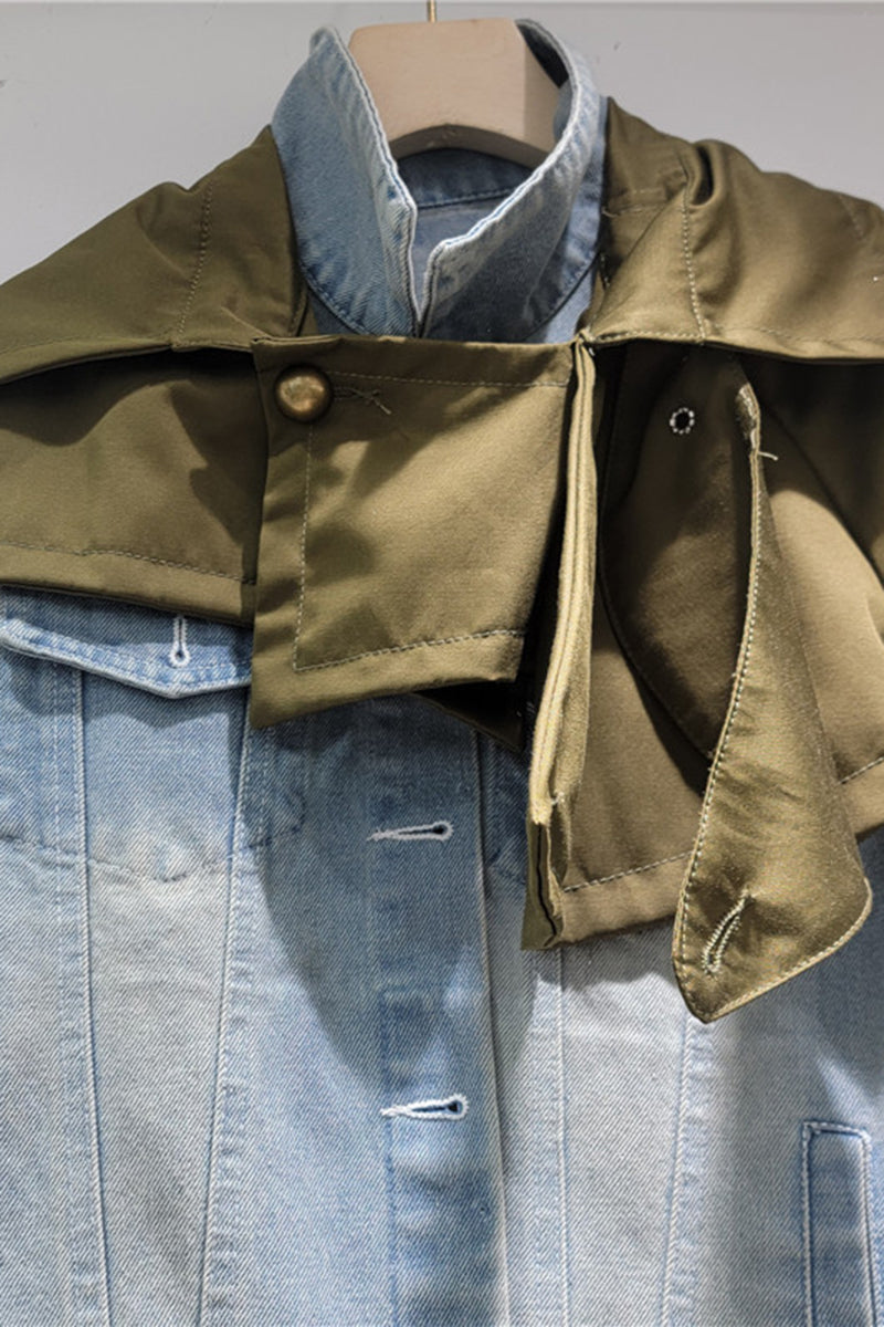Stylish Denim Jacket with Scarf Detail