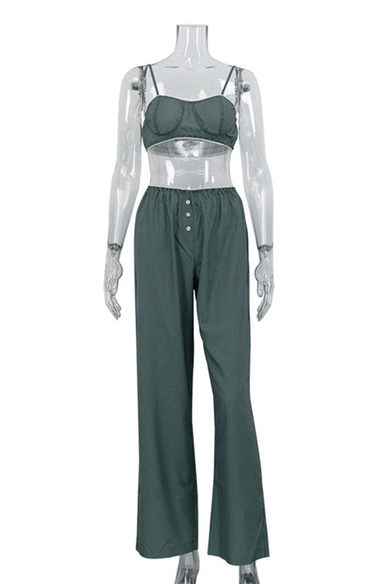 Strappy Crop Top and Buttoned Pants Set