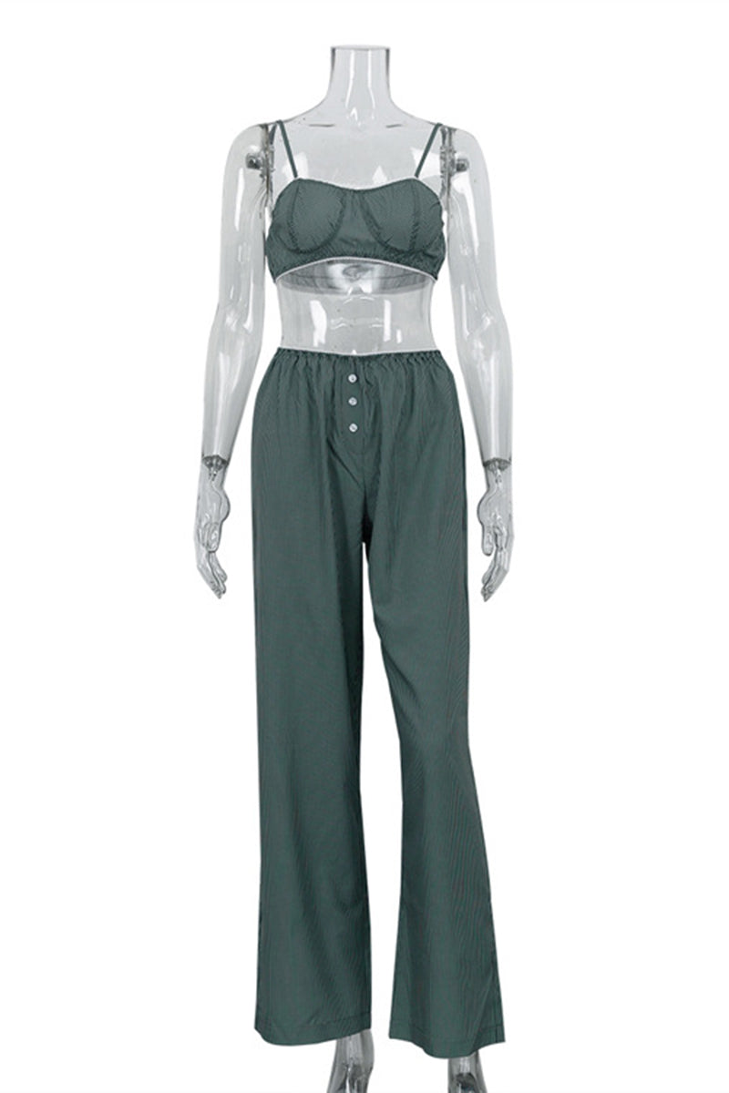 Strappy Crop Top and Buttoned Pants Set