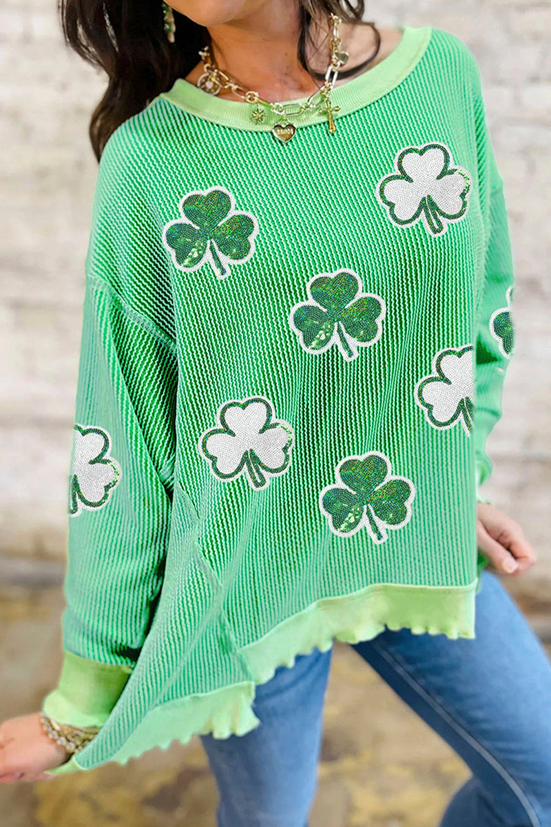 Twisted Rib Clover Detail Loose Pullover
