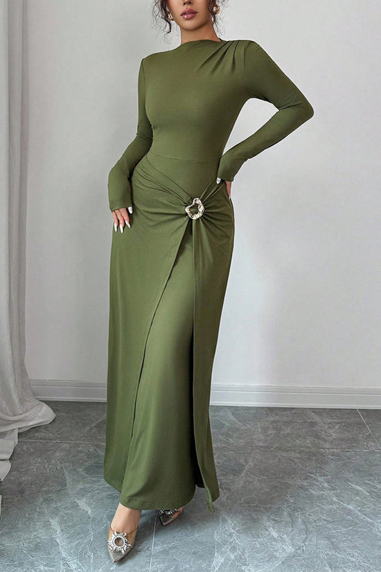 Elegant Long-Sleeve Ruched Maxi Dress