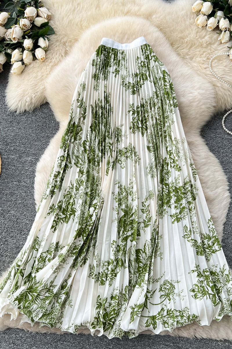 Elegant Floral Pleated Midi Skirt