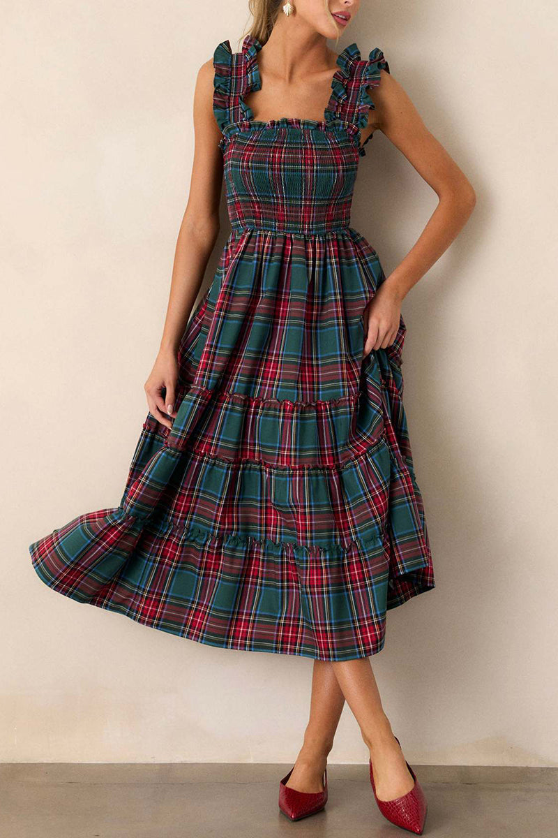 Ruffled Plaid Sleeveless Casual Dress