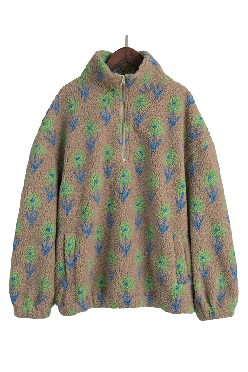 Floral Printed Zipper Front Cozy Jacket