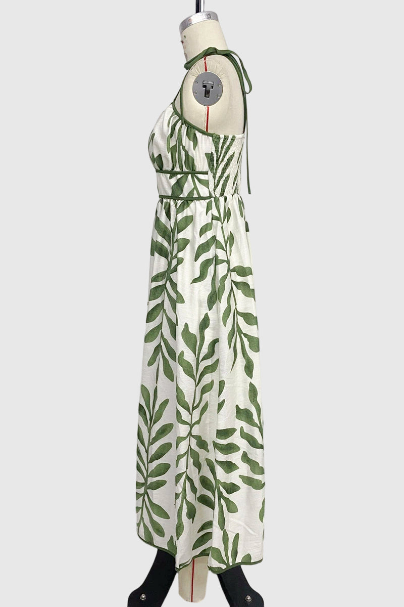 Leaf Print Sleeveless Casual Dress