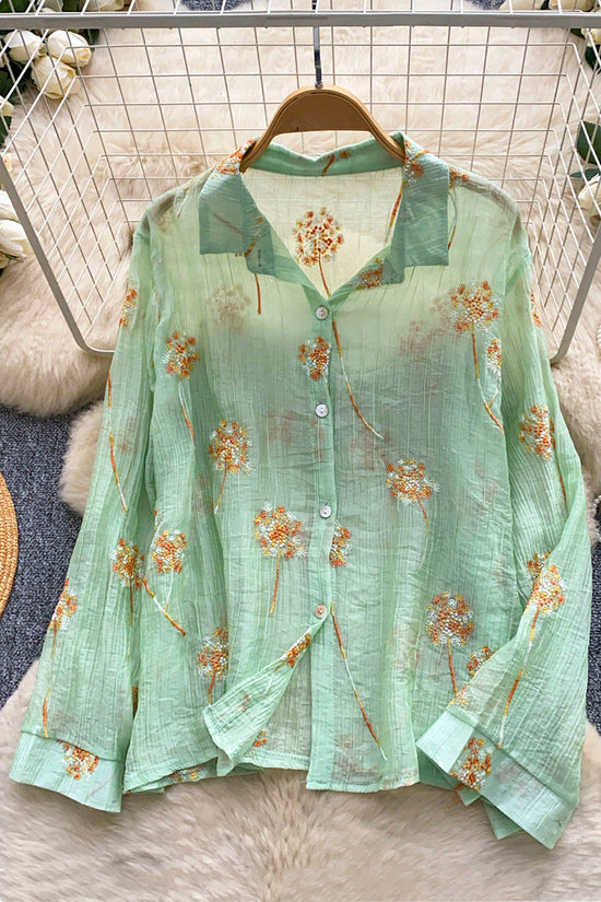 Floral Button-Up Sheer Blouse