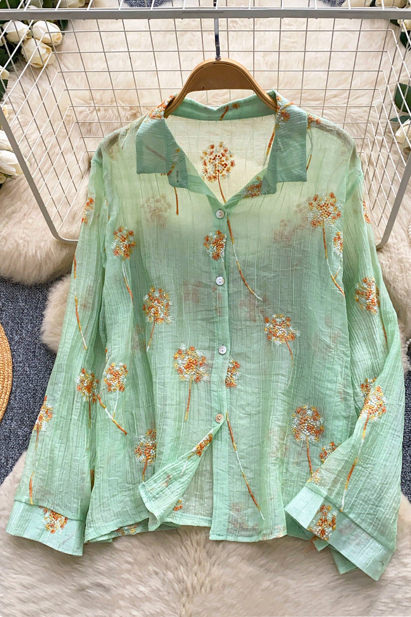 Floral Button-Up Sheer Blouse