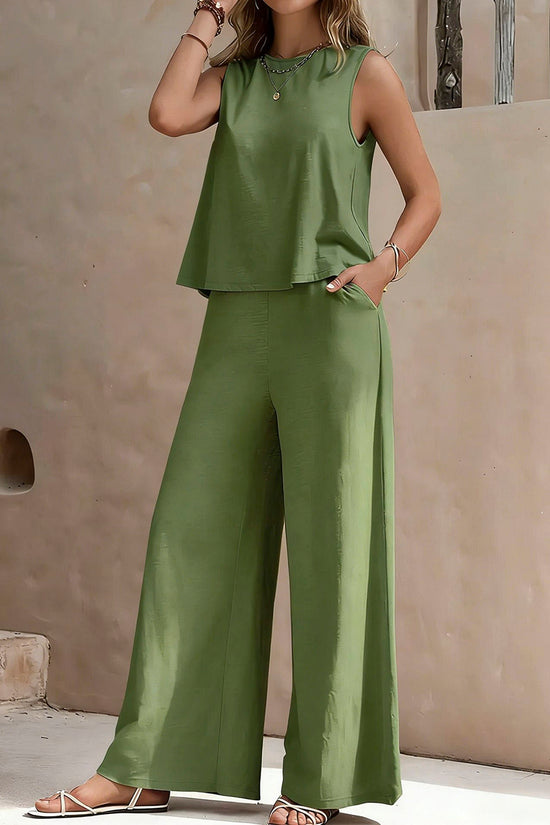 Sleeveless Wide-Leg Pants Set