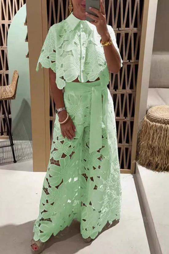 Floral Cut-Out Crop Top and Pants Set
