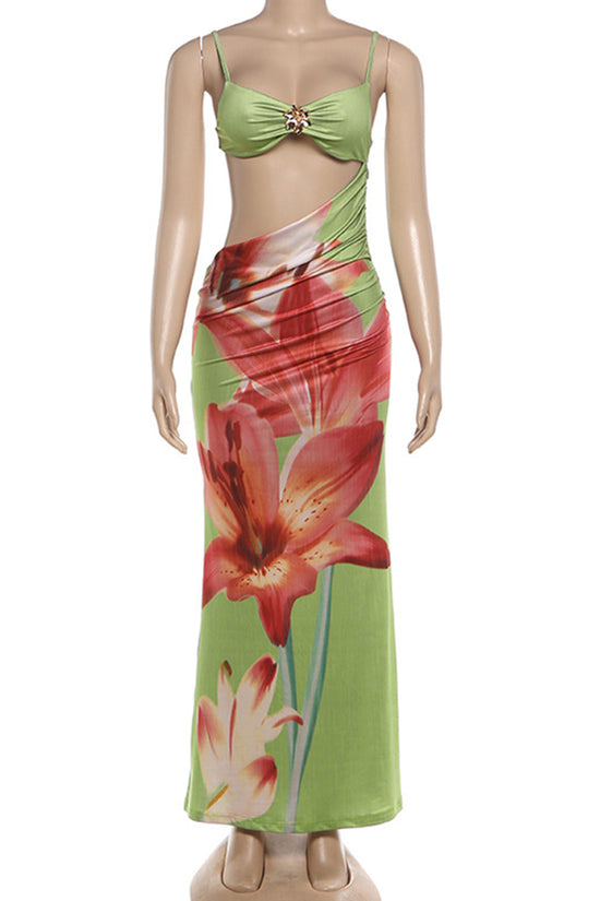 Floral Cutout Sleeveless Casual Dress