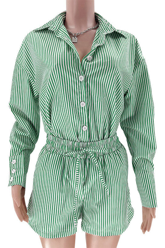 Striped Oversized Shirt and Shorts Set