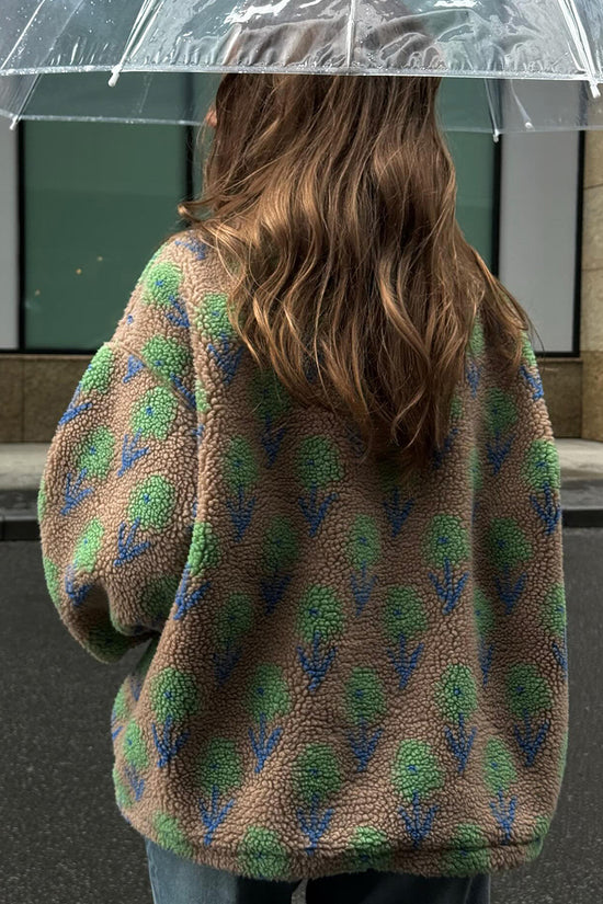 Floral Printed Zipper Front Cozy Jacket