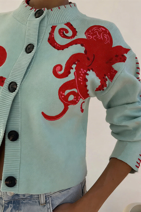 Octopus Embellished Button-Up Cardigan