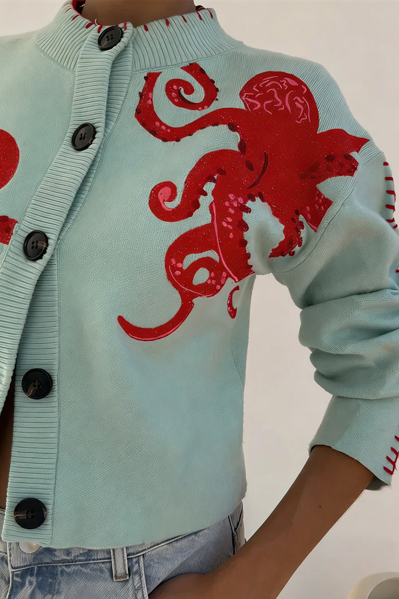 Octopus Embellished Button-Up Cardigan